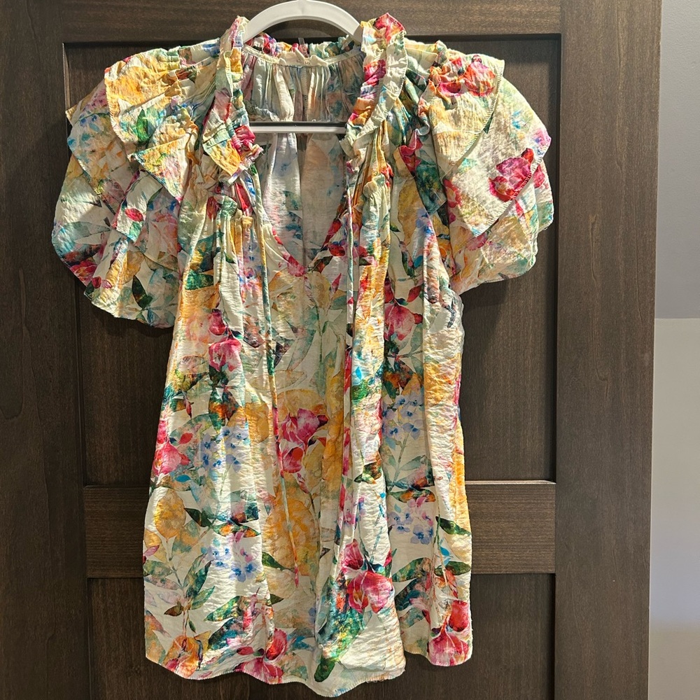 Floral Ruffle Sleeve Women's Top